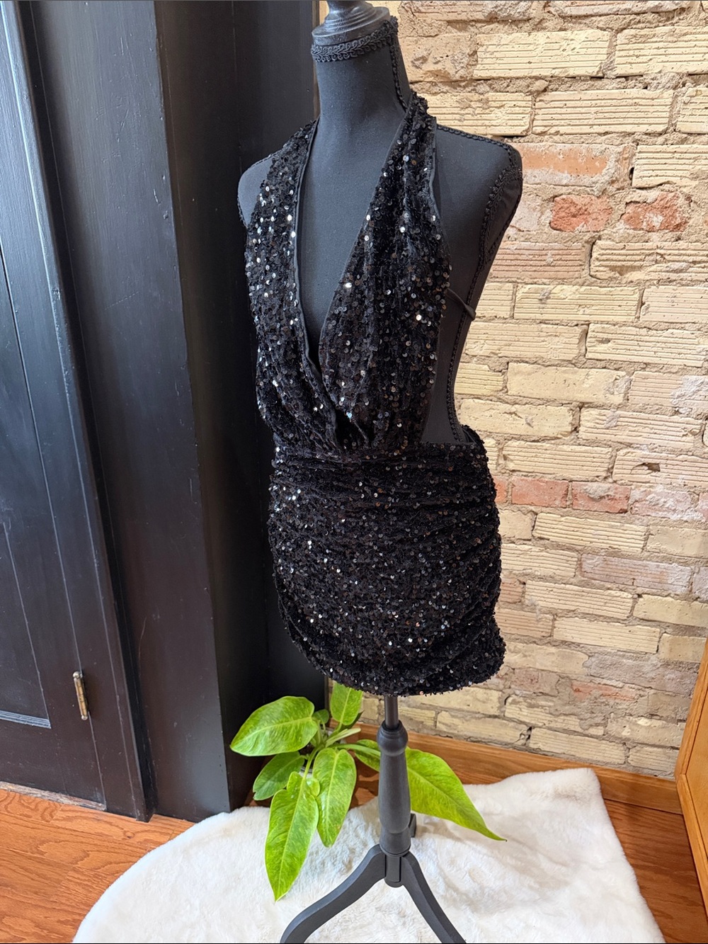 Black Sequin Halter Accent Dress Form Display